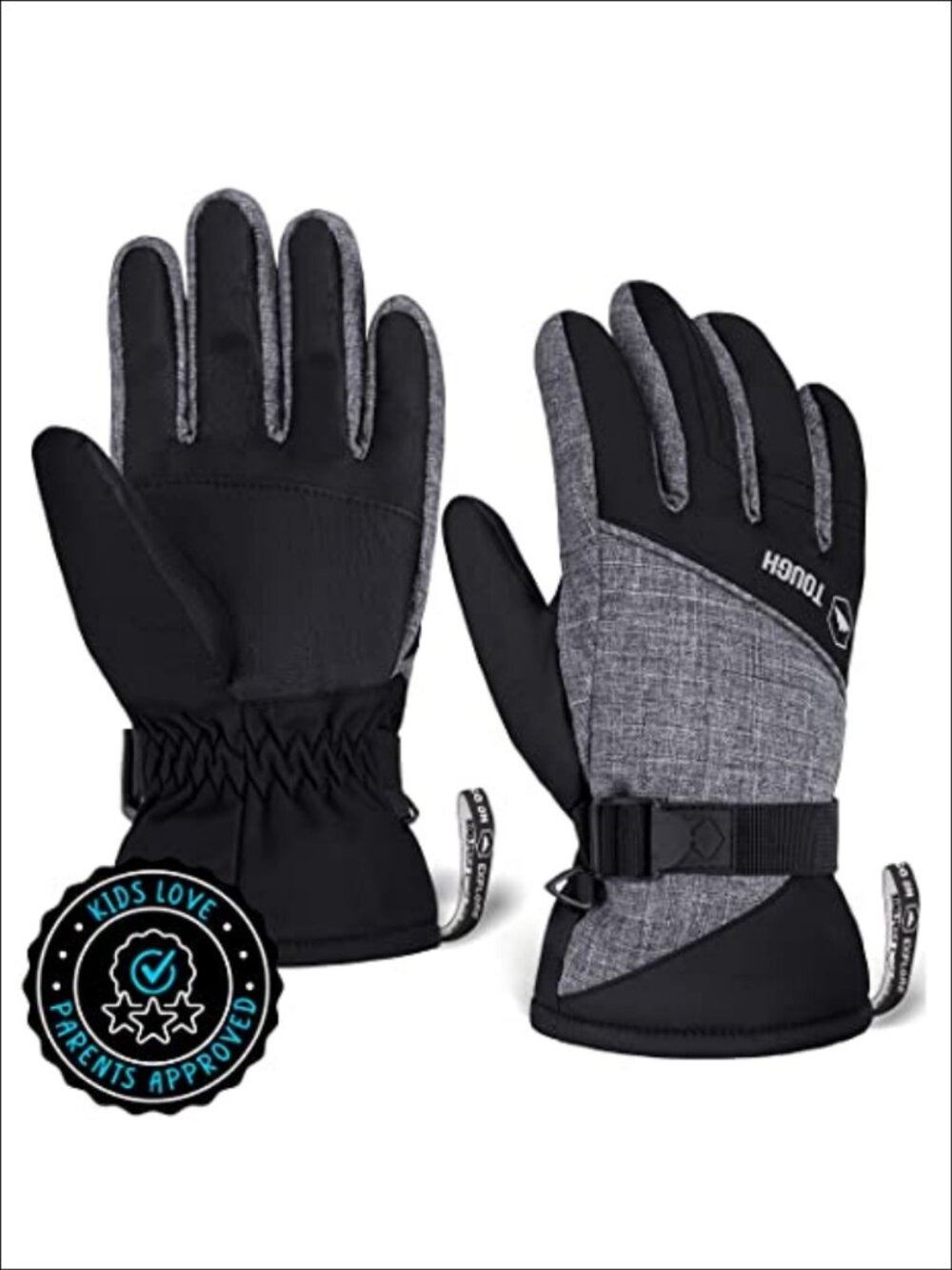 Kids Insulated Waterproof Snow Gloves Faux Leather Ski Mittens Youth Winter